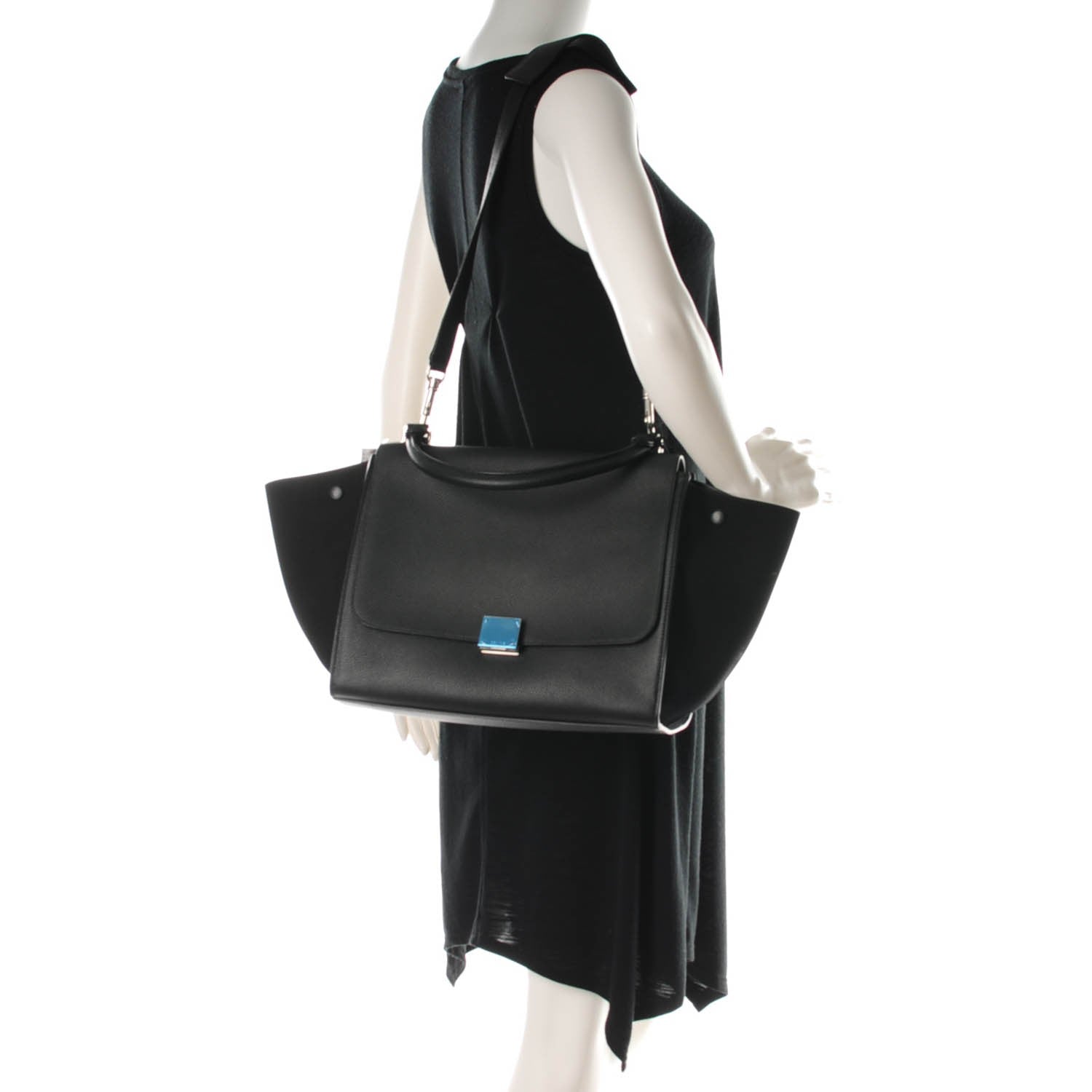 Celine Drummed Calfskin Suede Medium Trapeze Black 2 of 7