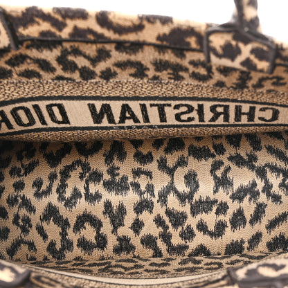 Christian Dior Canvas Mizza Embroidered Medium Leopard Book Tote Beige 5 of 10