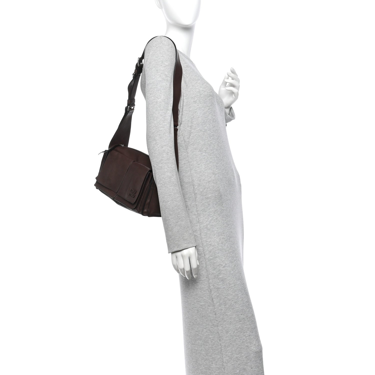 Miu Miu Nappa Utilitaire Shoulder Bag Dark Brown 2 of 12