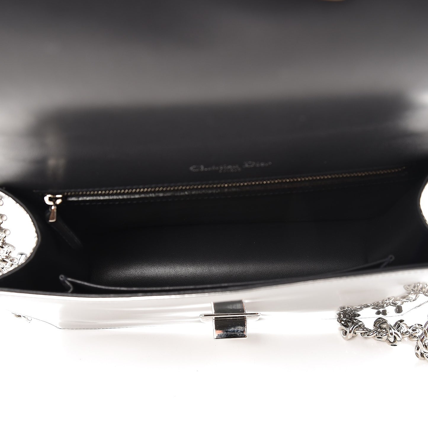 Metallic Patent Micro-Cannage Medium Diorama Flap Bag Silver
