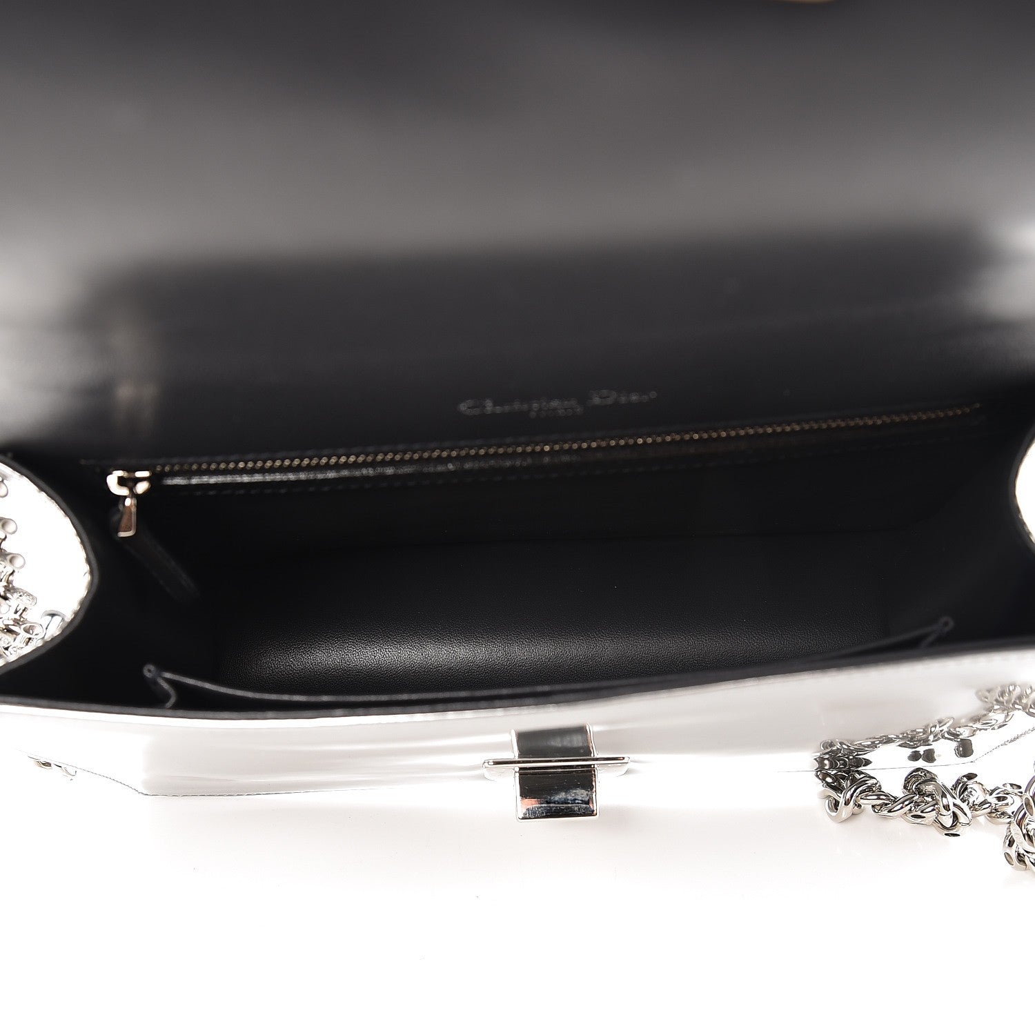 Christian Dior Metallic Patent Micro-Cannage Medium Diorama Flap Bag Silver 5 of 8