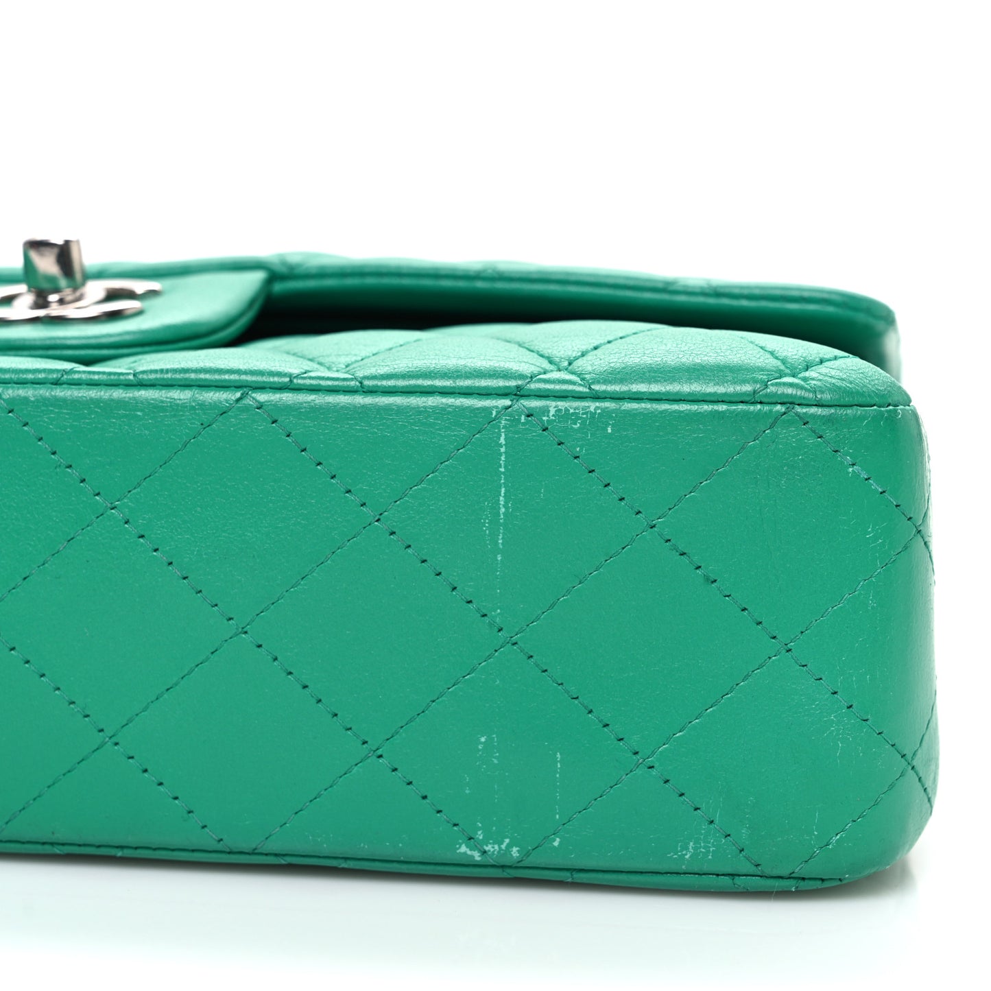 Lambskin Quilted Medium Double Flap Green