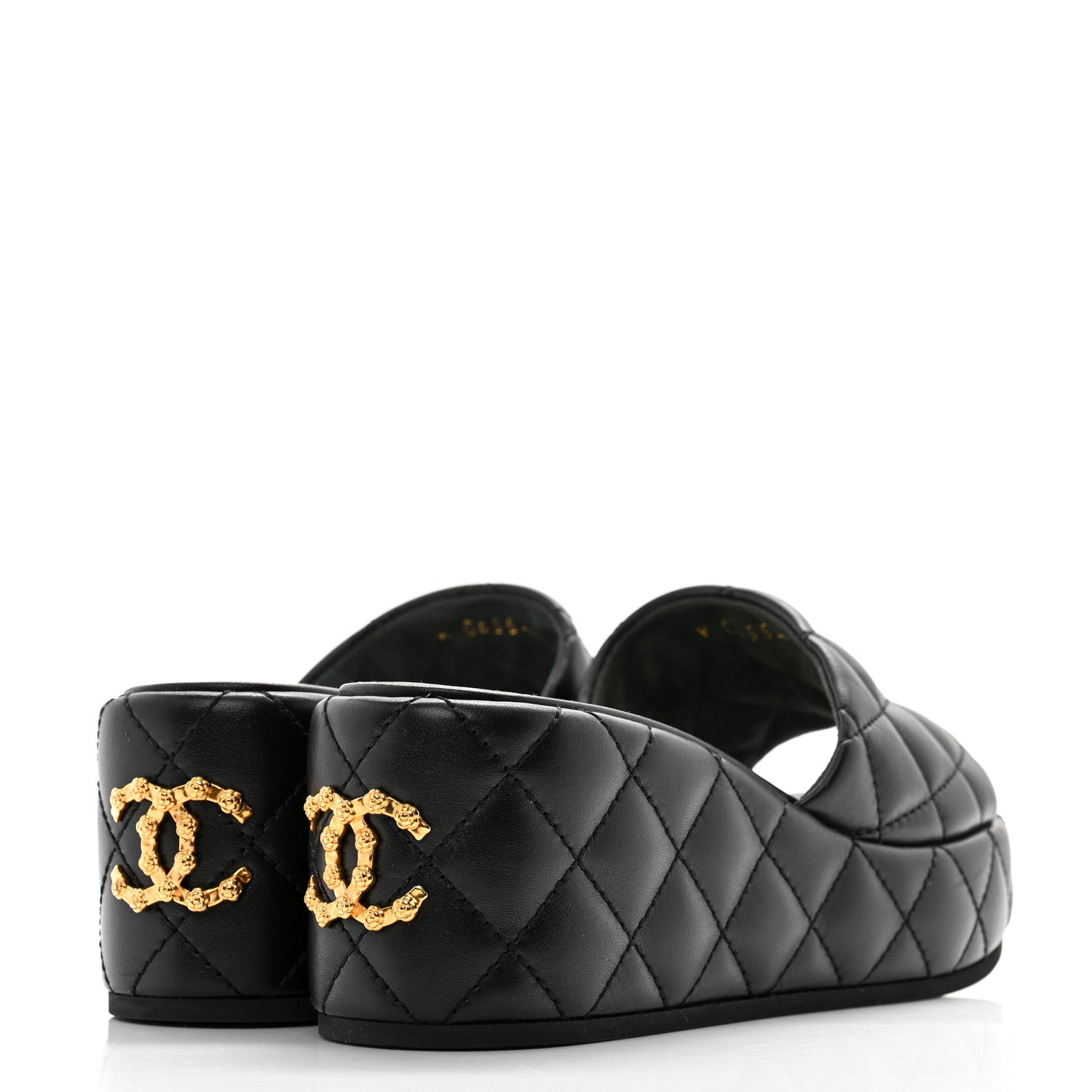 Chanel Lambskin Quilted Camelia CC Wedge Sandal Mules 38 Black 4 of 11