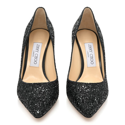 Jimmy Choo Coarse Glitter Pointy Toe Romy 85 Pumps 37 Black 2 of 7