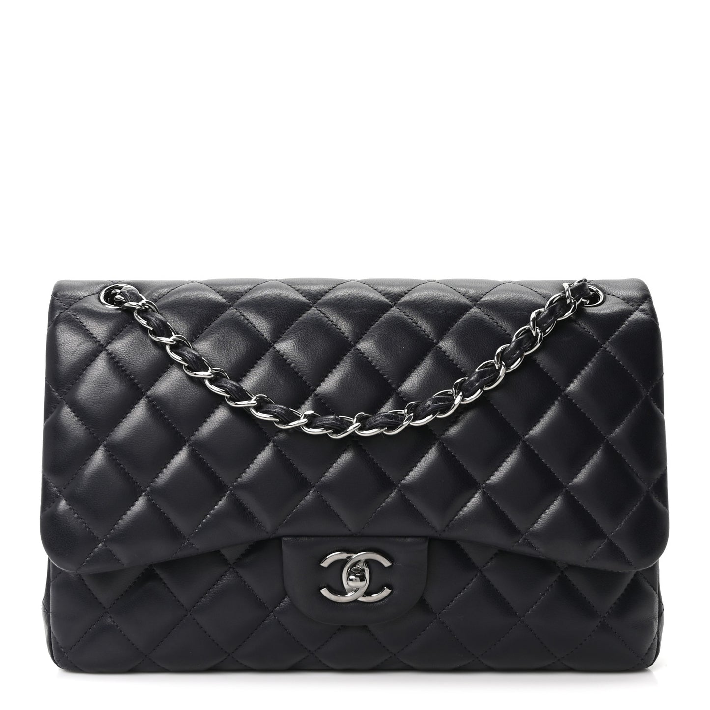 Lambskin Quilted Jumbo Double Flap Navy