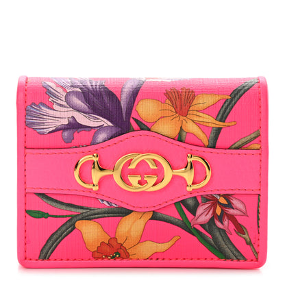 Gucci Calfskin Flora Print Zumi Card Case Fuxia Fluo 1 of 12