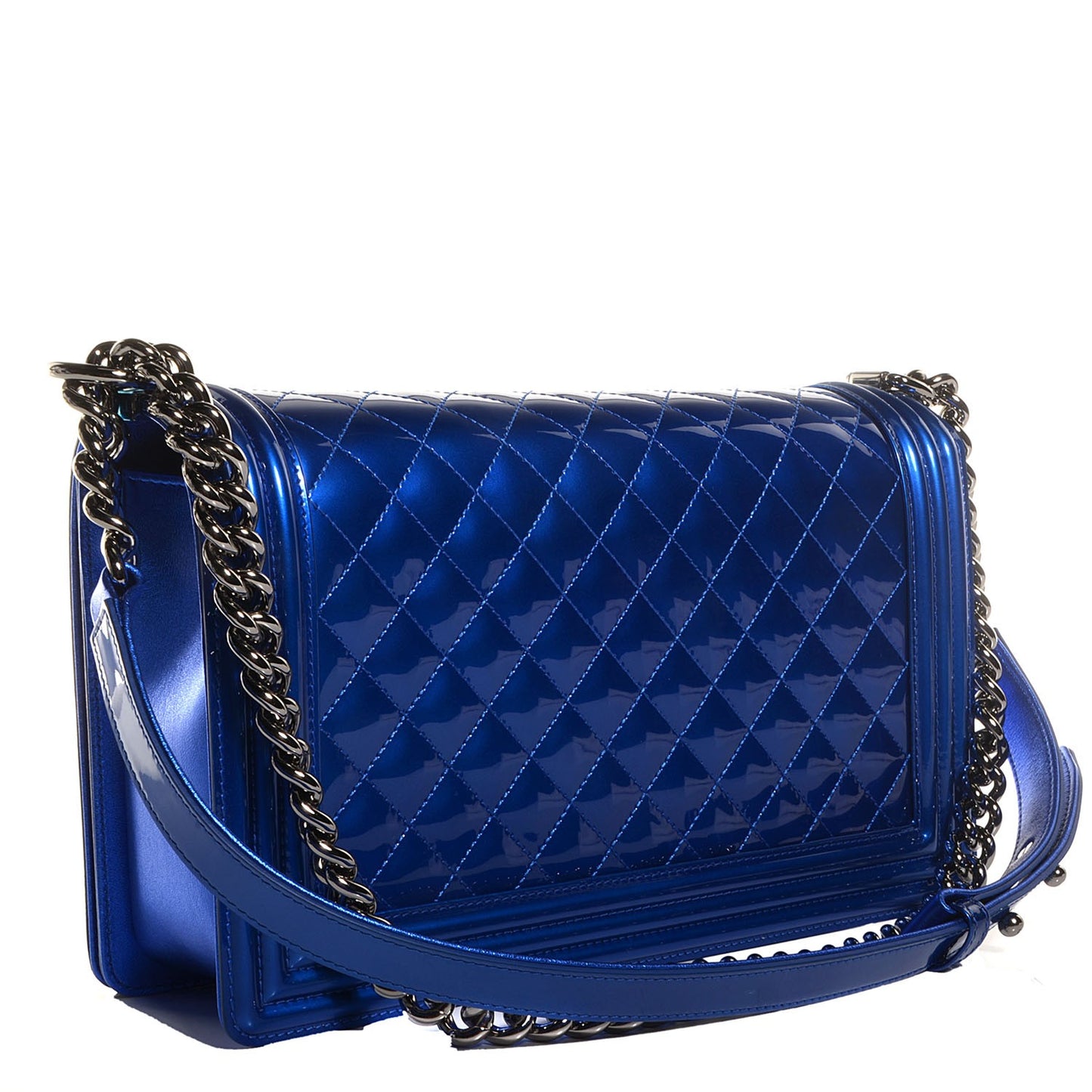 Metallic Patent Quilted New Medium Boy Flap Blue