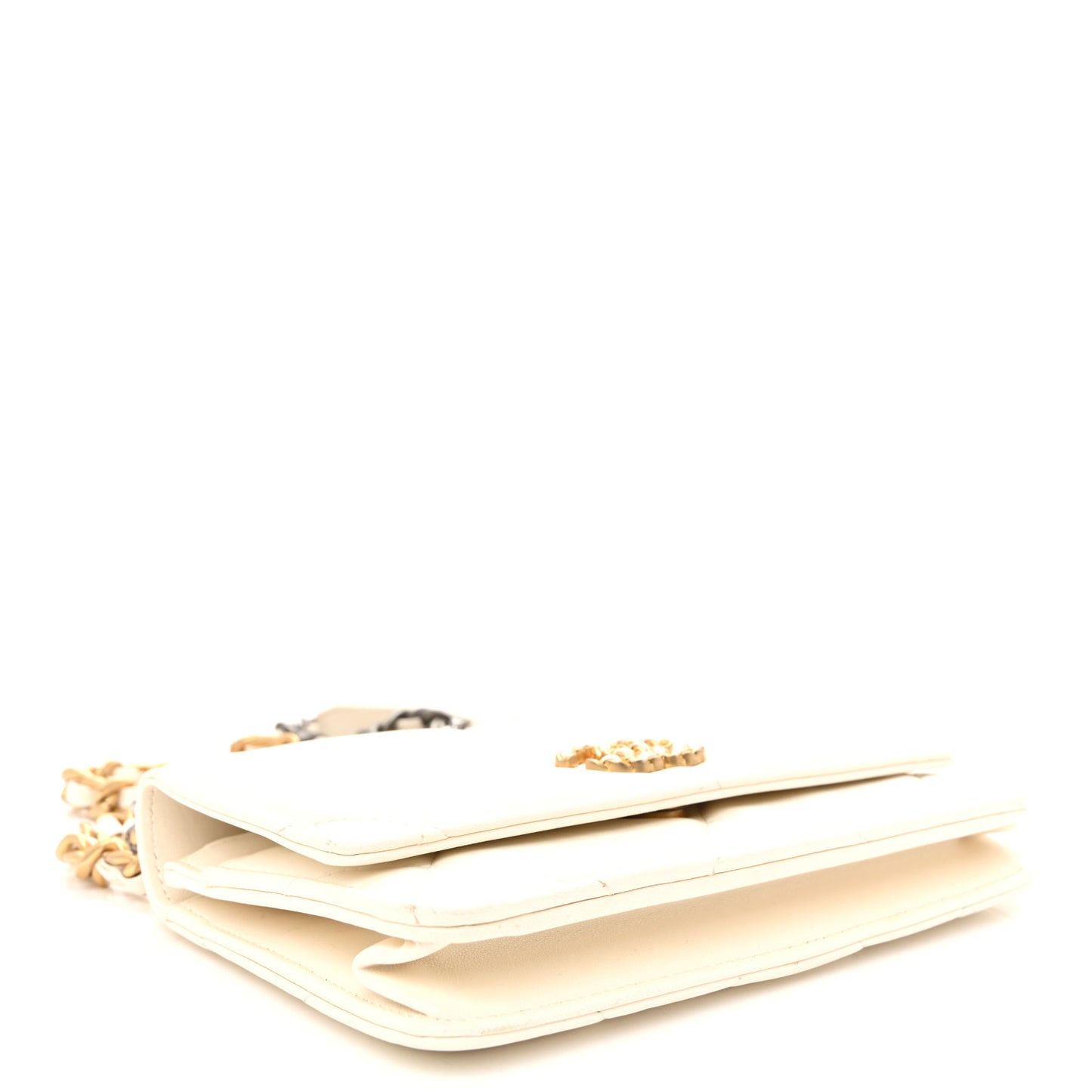 Lambskin Quilted Chanel 19 Wallet On Chain WOC White