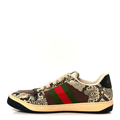Gucci Calfskin Python Print Web Mens Screener Sneakers 7 Beige Avana Cuir 1 of 11