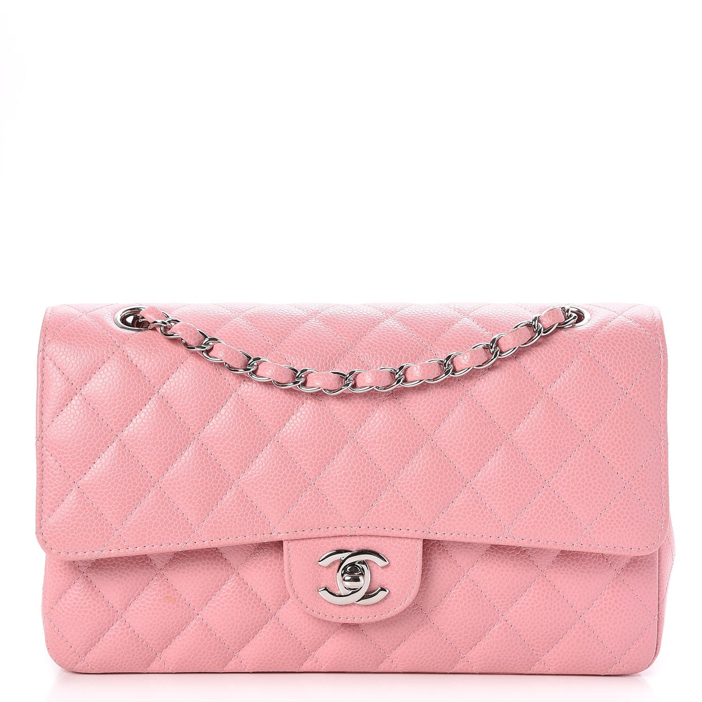 Caviar Quilted Medium Double Flap Pink