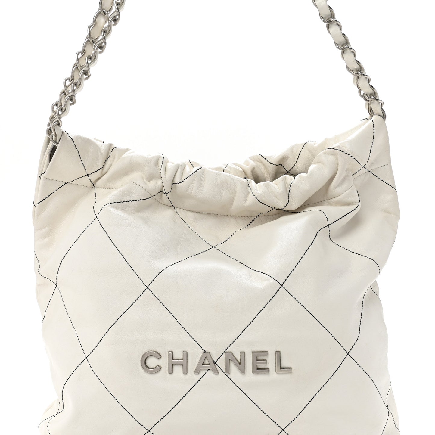 Shiny Calfskin Quilted Small Chanel 22 White Black