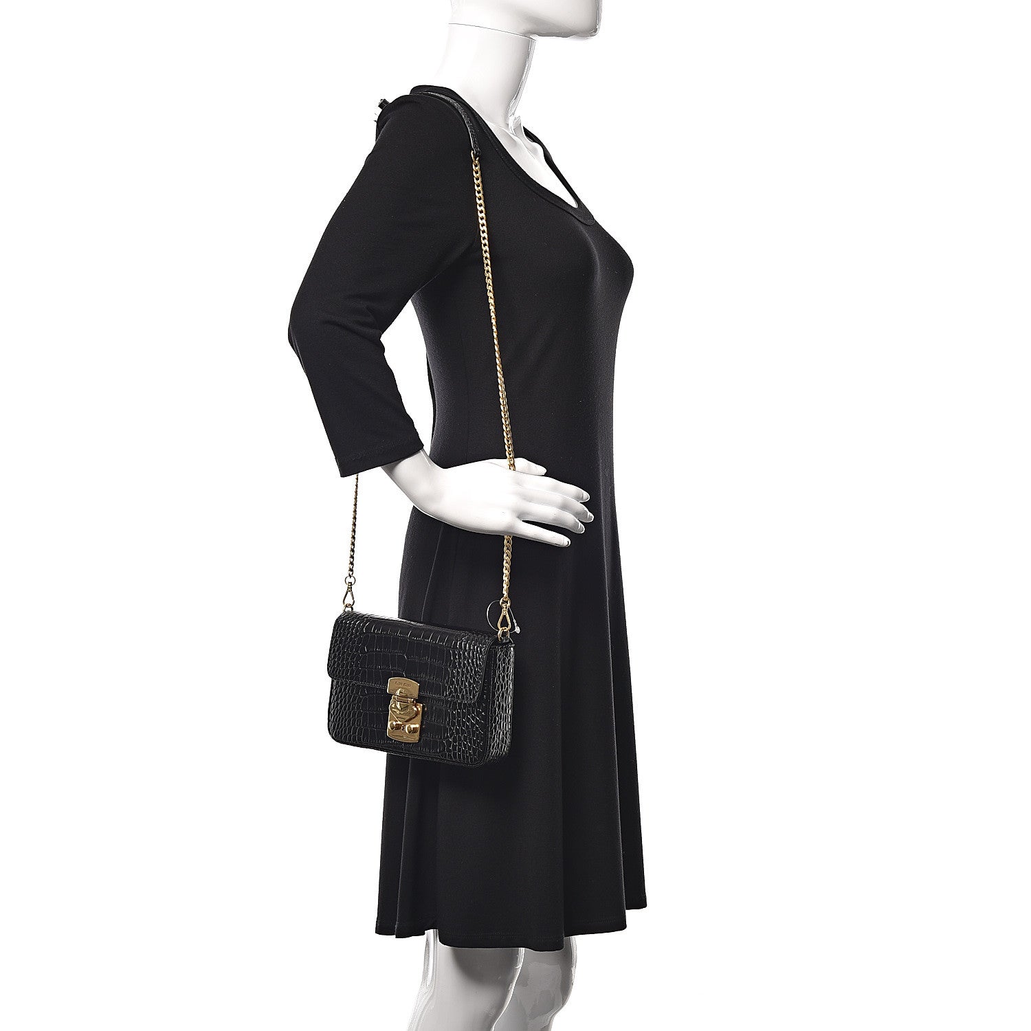 Miu Miu Crocodile Print Calfskin Bandoleer Bag Black 2 of 9