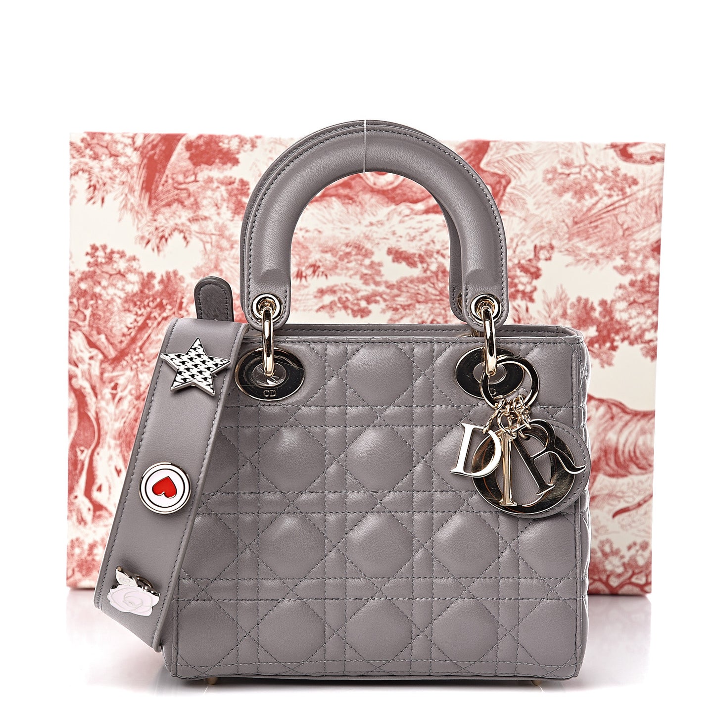 Lambskin Cannage Small Lucky Badges My Lady Dior Grey