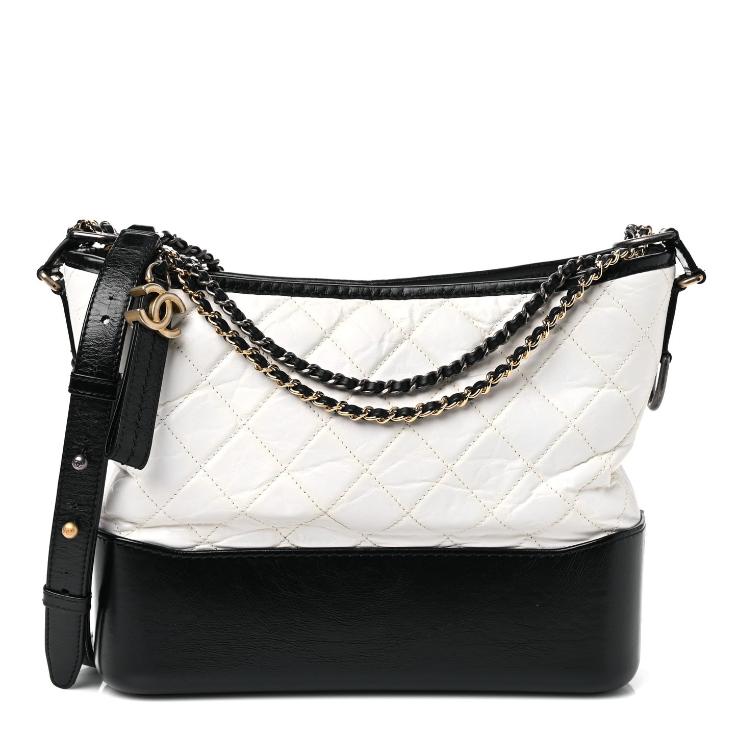 Aged Calfskin Quilted Medium Gabrielle Hobo Black White