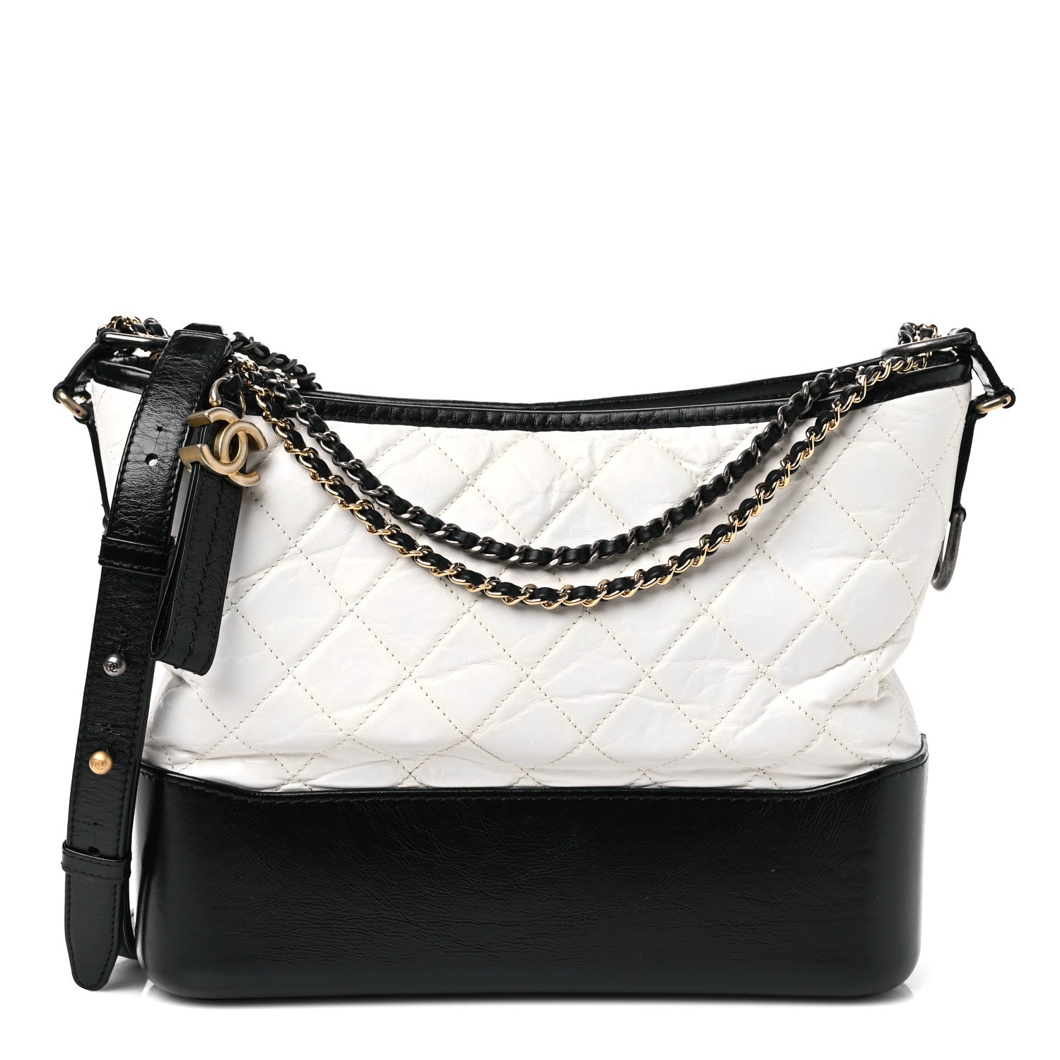 Chanel Aged Calfskin Quilted Medium Gabrielle Hobo Black White 1 of 10