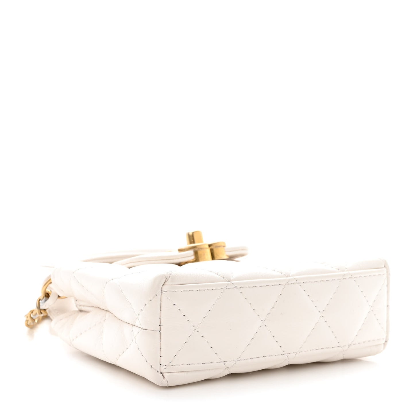 Shiny Aged Calfskin Quilted Mini Nano Kelly Shopper White