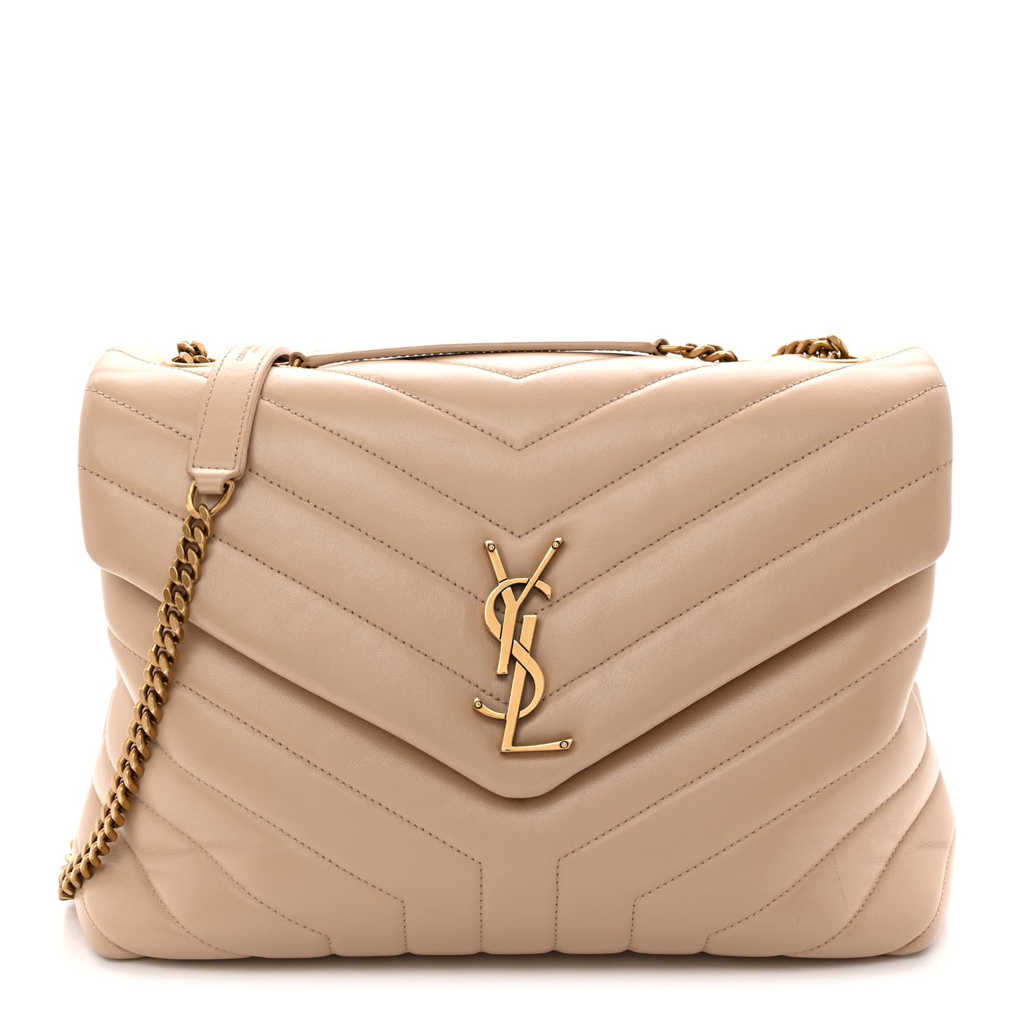 Calfskin Y Quilted Monogram Medium Loulou Chain Satchel Nude Powder