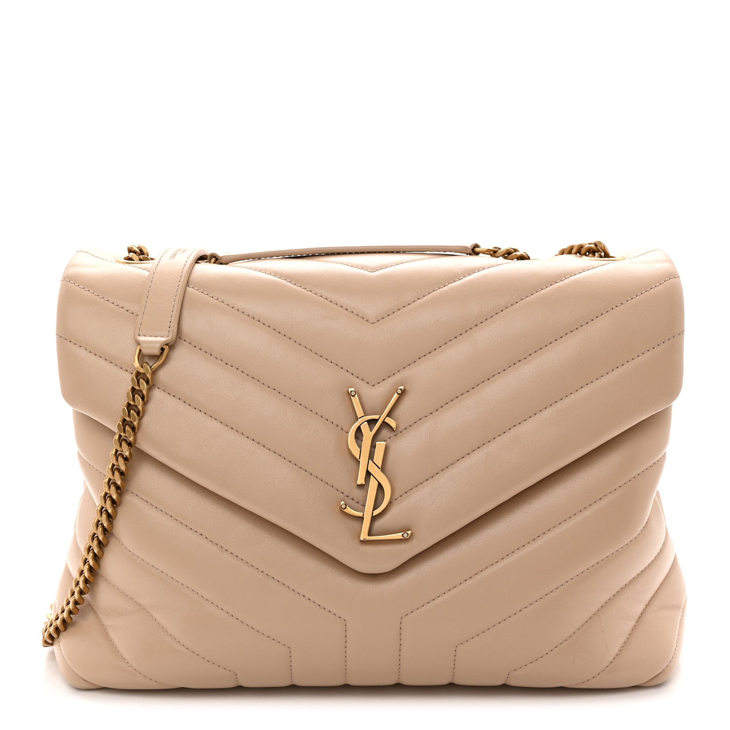 Saint Laurent Calfskin Y Quilted Monogram Medium Loulou Chain Satchel Nude Powder 1 of 11