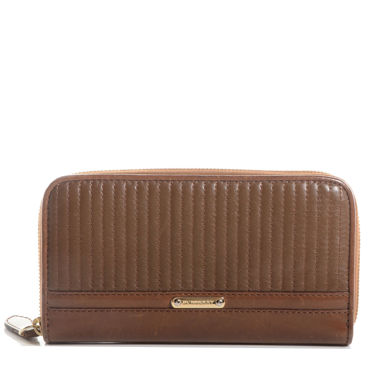 Burberry Stitched Leather Large Ziggy Zip Around Wallet Toffee 1 of 8