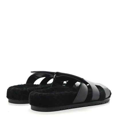 Hermes Calfskin Woolskin Womens Chypre Sandals 41 Black 4 of 10