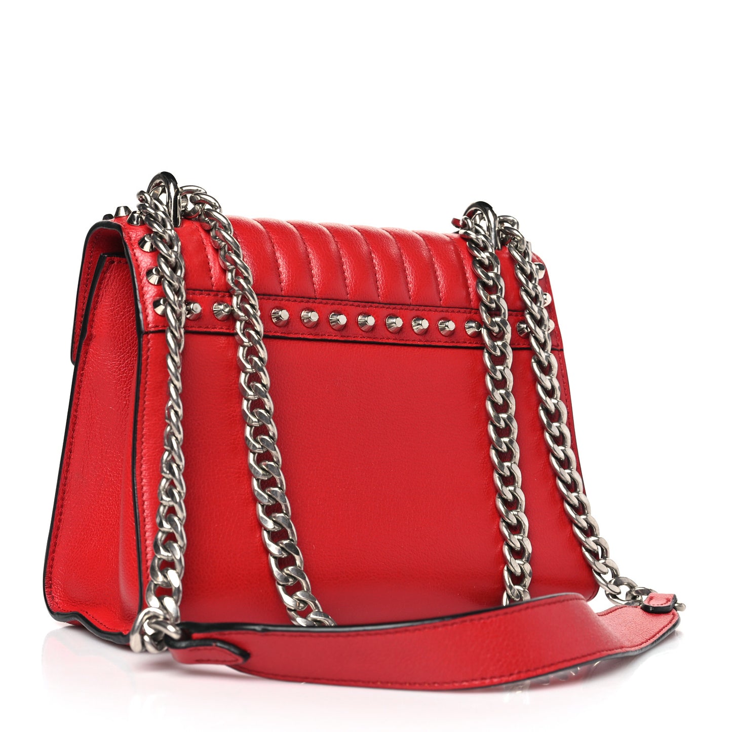 Glace Calfskin Studded Sound Flap Crossbody Shoulder Bag Fuoco