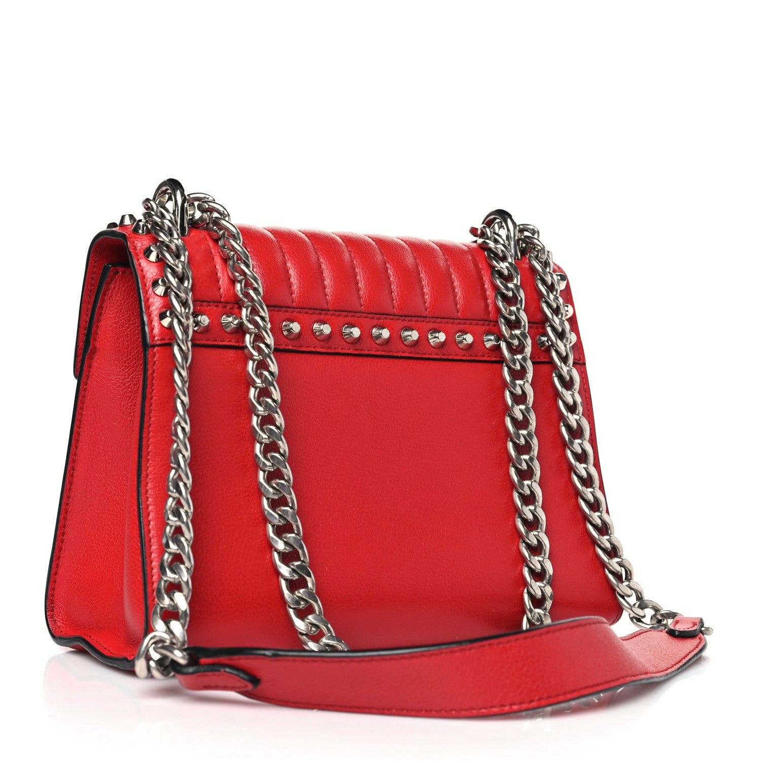 Prada Glace Calfskin Studded Sound Flap Crossbody Shoulder Bag Fuoco 3 of 8