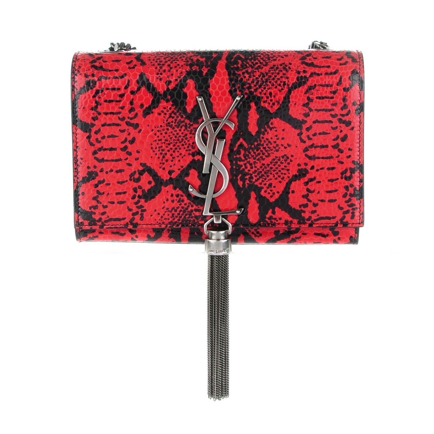Saint Laurent Python Embossed Small Monogram Kate Tassel Satchel Noir Rouge 1 of 6