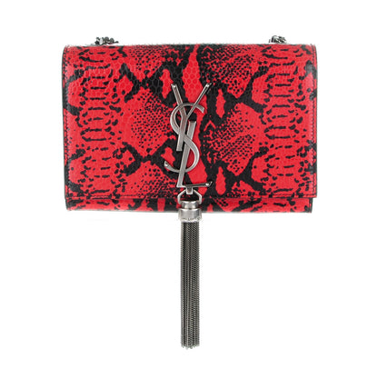 Saint Laurent Python Embossed Small Monogram Kate Tassel Satchel Noir Rouge 1 of 6
