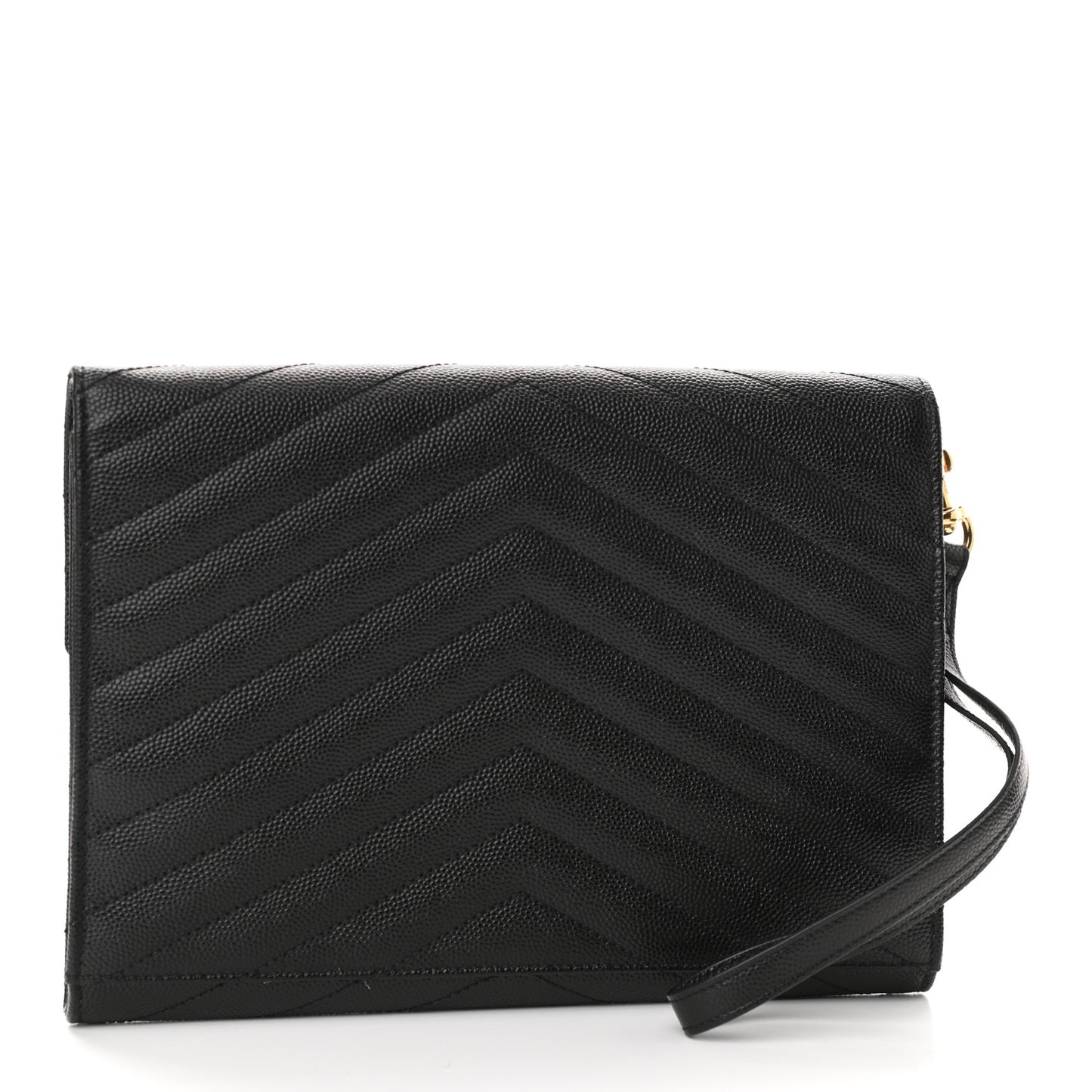 Grain De Poudre Matelasse Chevron Monogram Envelope Clutch Black