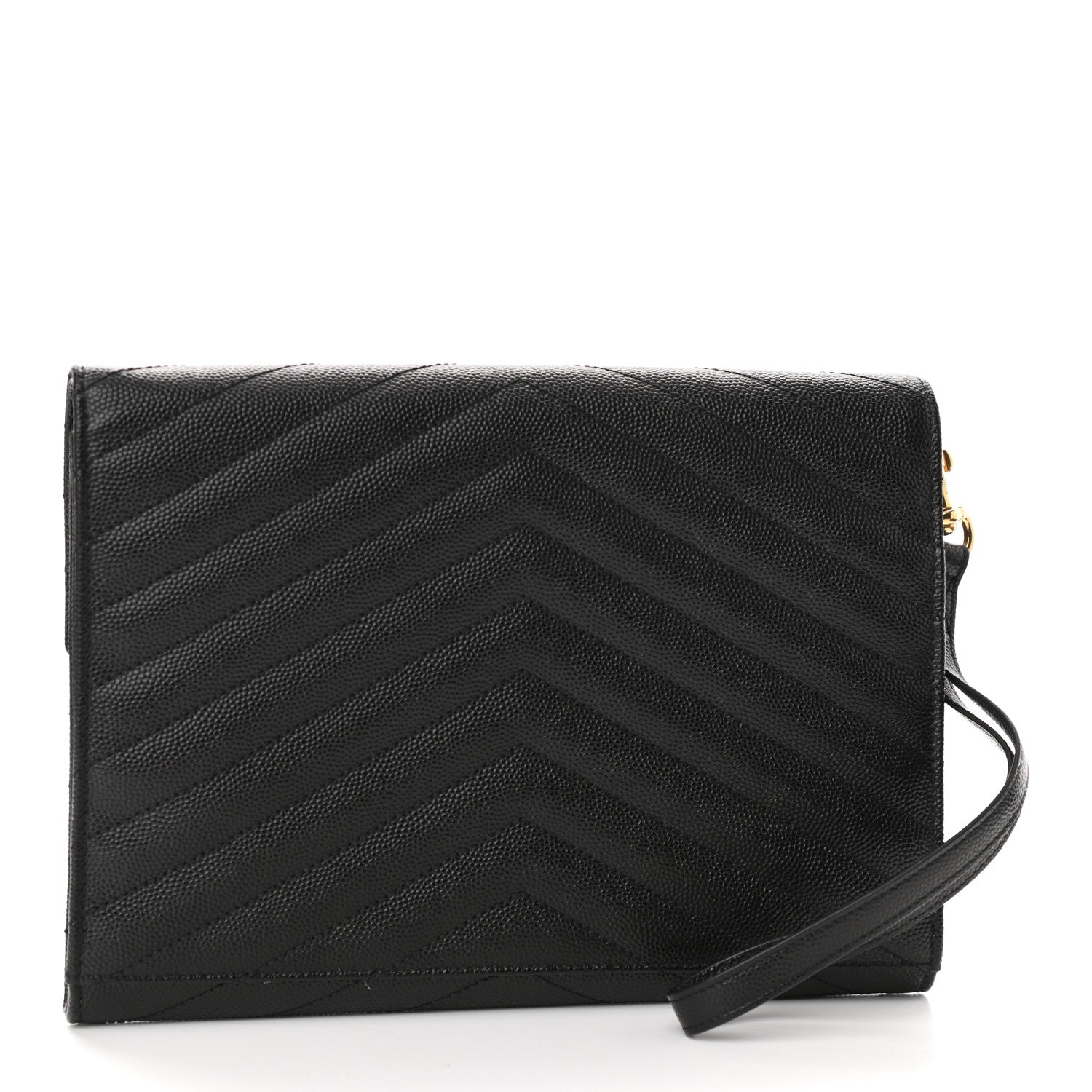 Saint Laurent Grain De Poudre Matelasse Chevron Monogram Envelope Clutch Black 3 of 11