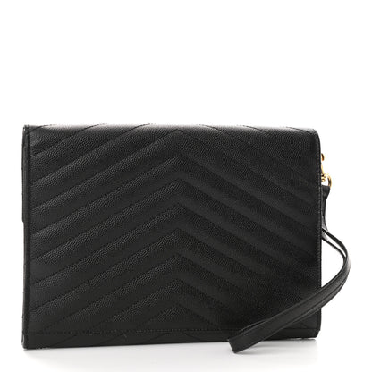 Saint Laurent Grain De Poudre Matelasse Chevron Monogram Envelope Clutch Black 3 of 11