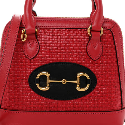 Gucci Straw Azalea Calfskin Woven Mini Horsebit 1955 Top Handle Bag Coral Wave Black 7 of 9
