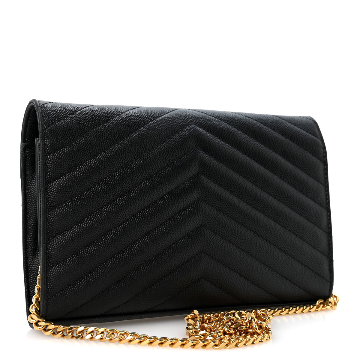 Saint Laurent Grain De Poudre Matelasse Chevron Monogram Chain Wallet Black 3 of 13