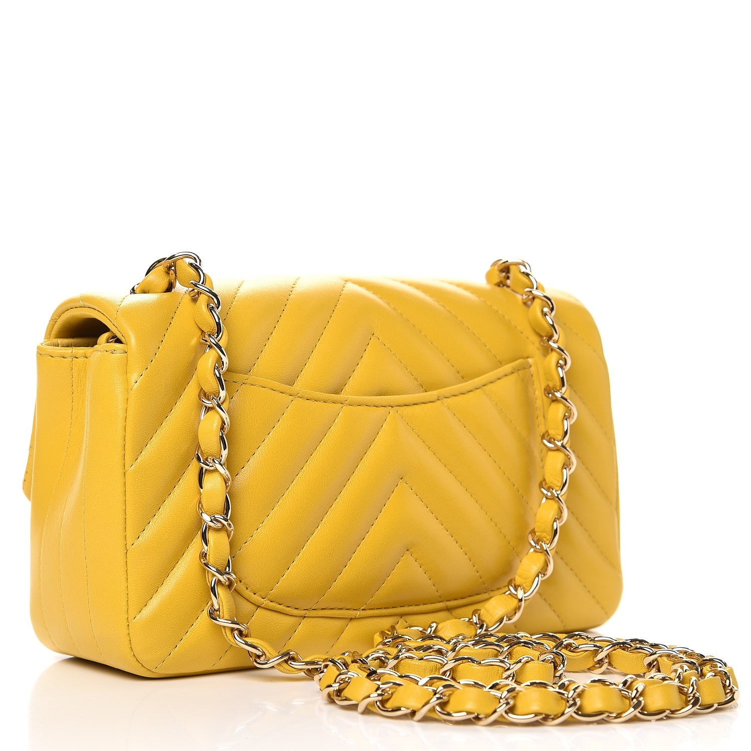 Chanel Lambskin Chevron Quilted Mini Rectangular Flap Yellow 3 of 7