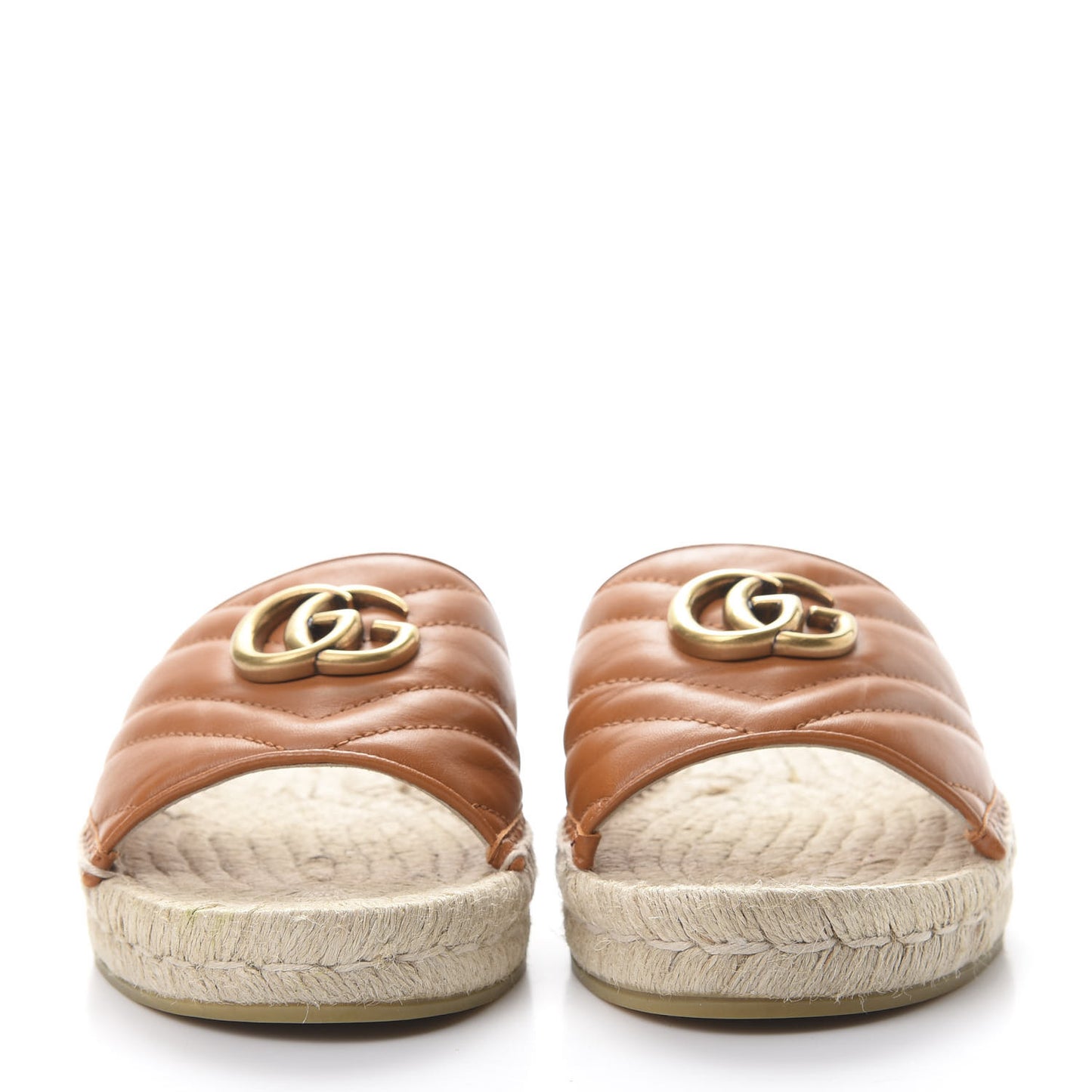 Nappa Matelasse GG Marmont Espadrille Slide Sandals 37 Cognac