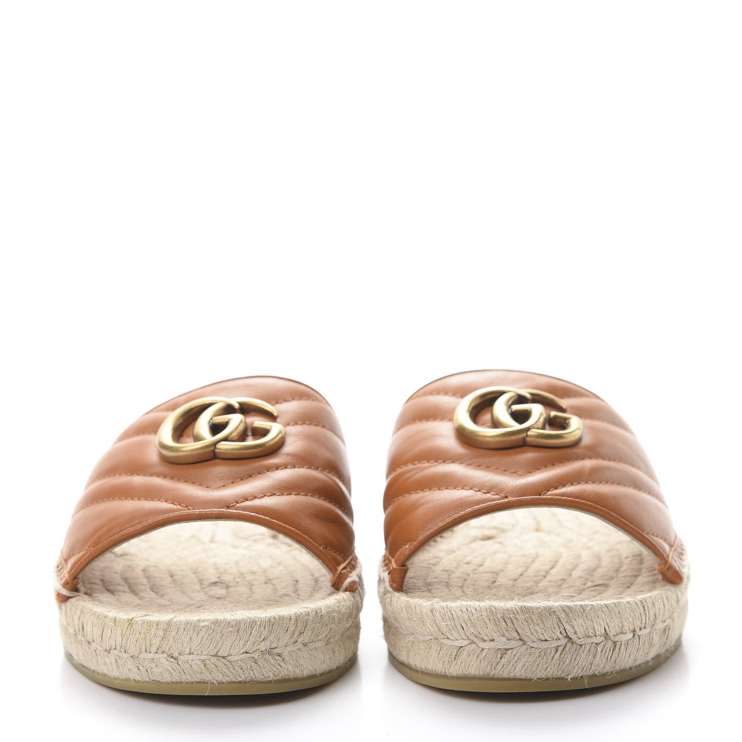 Gucci Nappa Matelasse GG Marmont Espadrille Slide Sandals 37 Cognac 2 of 10
