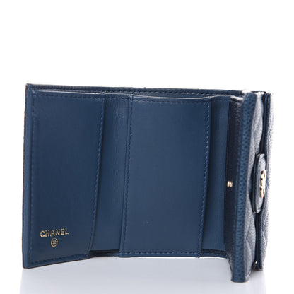 Chanel Metallic Caviar Quilted Compact Flap Wallet Dark Blue 5 of 8