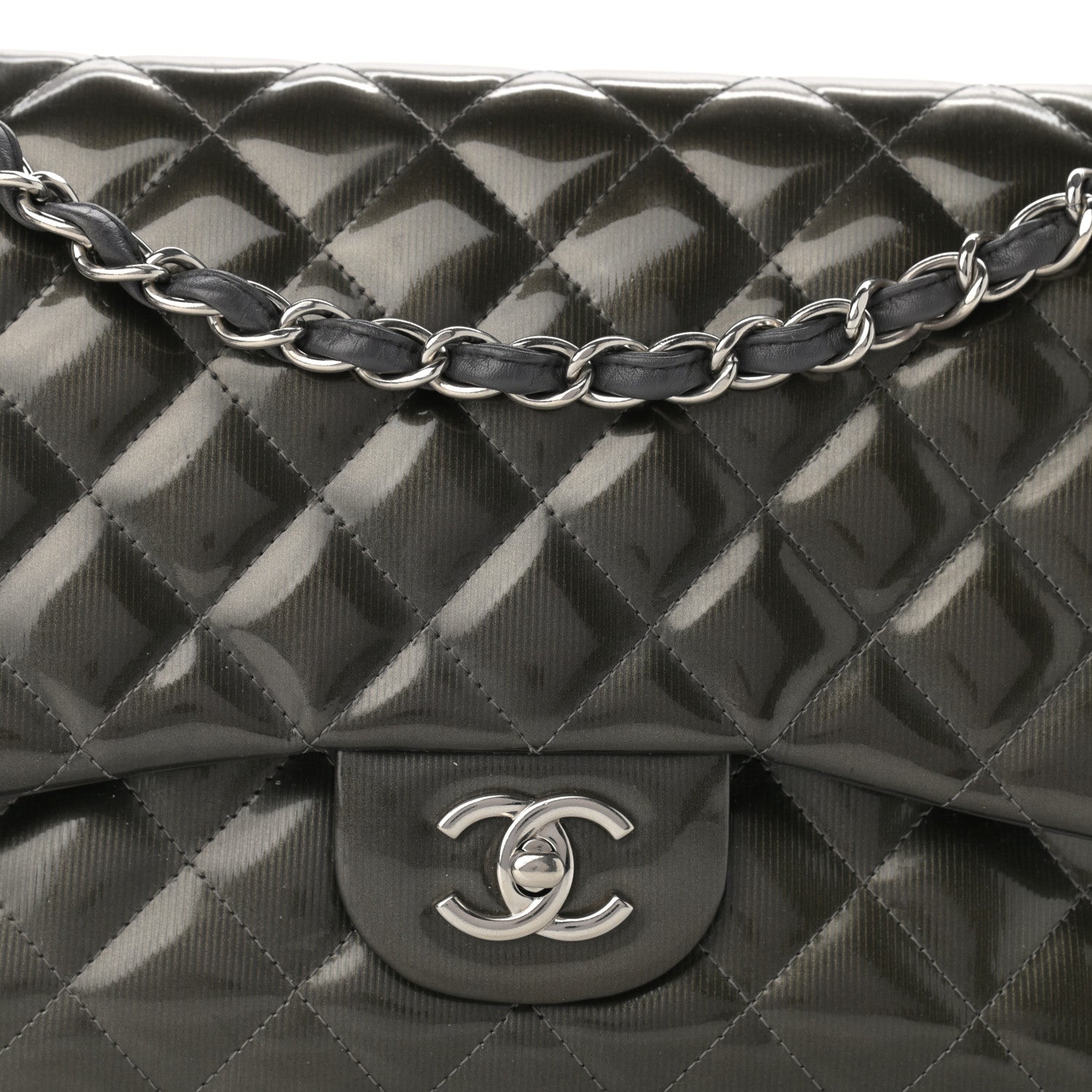 Chanel Striated Patent Quilted Jumbo Double Flap Black 8 of 17