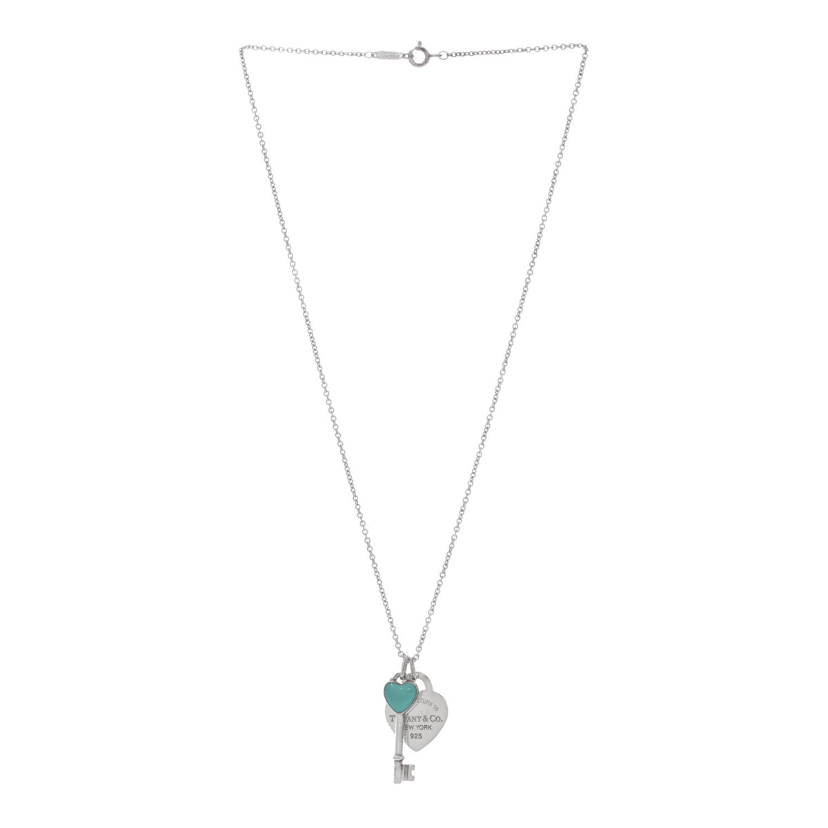 Tiffany Sterling Silver Enamel Heart Key Pendant Necklace Blue 3 of 4