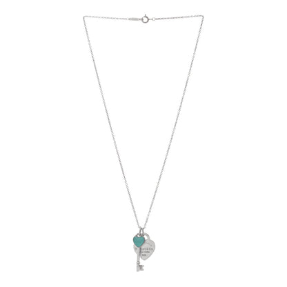 Tiffany Sterling Silver Enamel Heart Key Pendant Necklace Blue 3 of 4