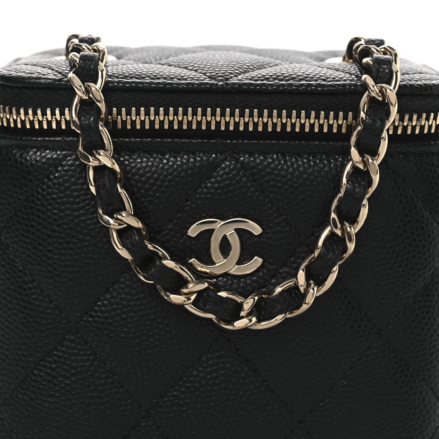 Caviar Quilted Mini Vanity Case With Chain Black