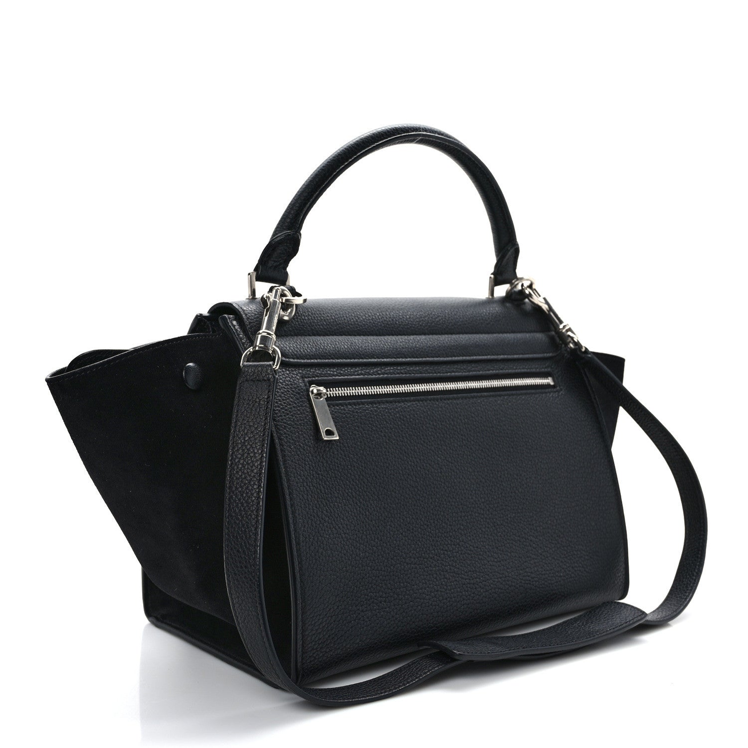 Celine Drummed Calfskin Suede Small Trapeze Black 3 of 15