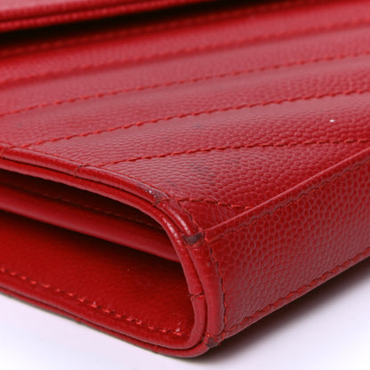 Saint Laurent Grain De Poudre Matelasse Chevron Monogram Chain Wallet Red 6 of 7