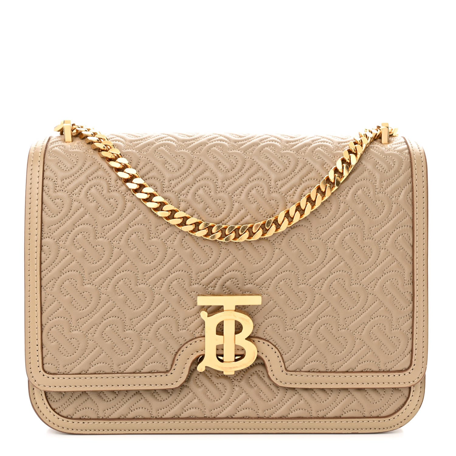 Burberry Calfskin Monogram Embossed Medium TB Chain Bag Honey 1 of 12