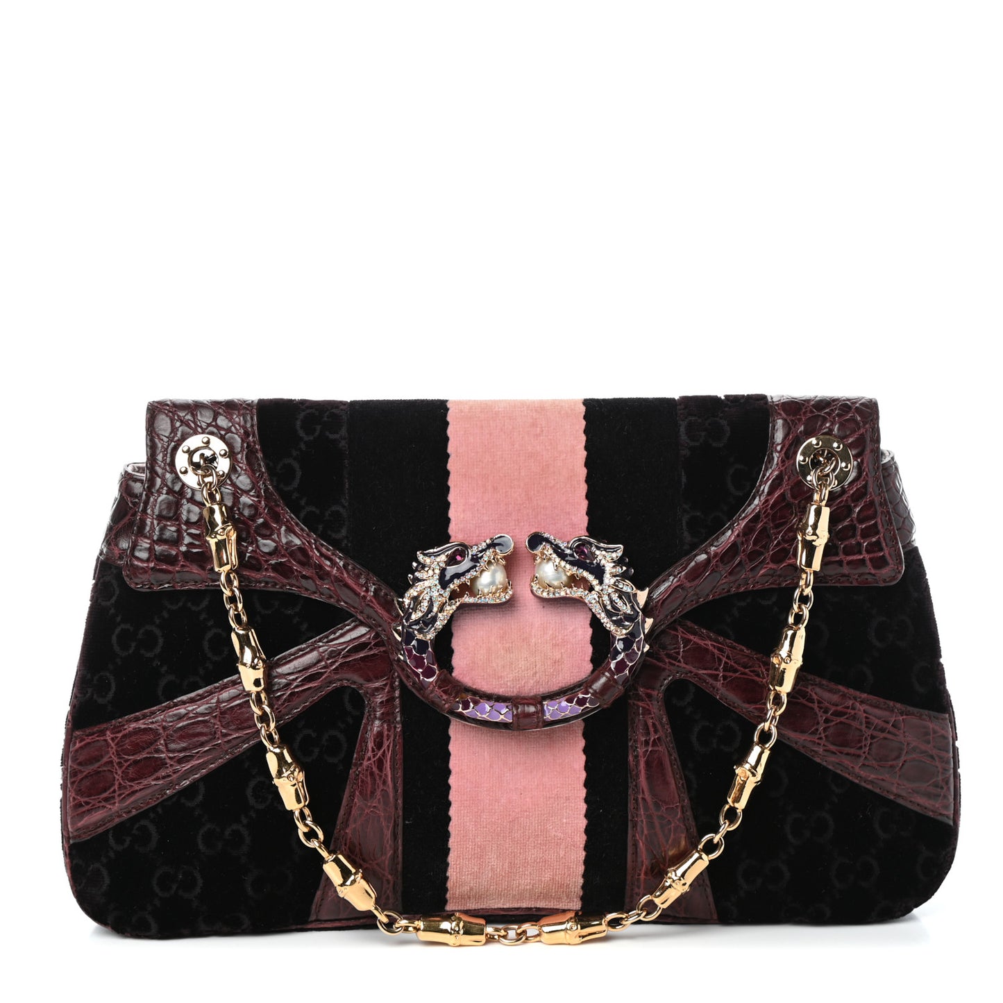 Velvet Monogram Crocodile Tom Ford Jeweled Dragon Shoulder Bag Purple Pink