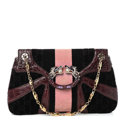 Gucci Velvet Monogram Crocodile Tom Ford Jeweled Dragon Shoulder Bag Purple Pink 1 of 9