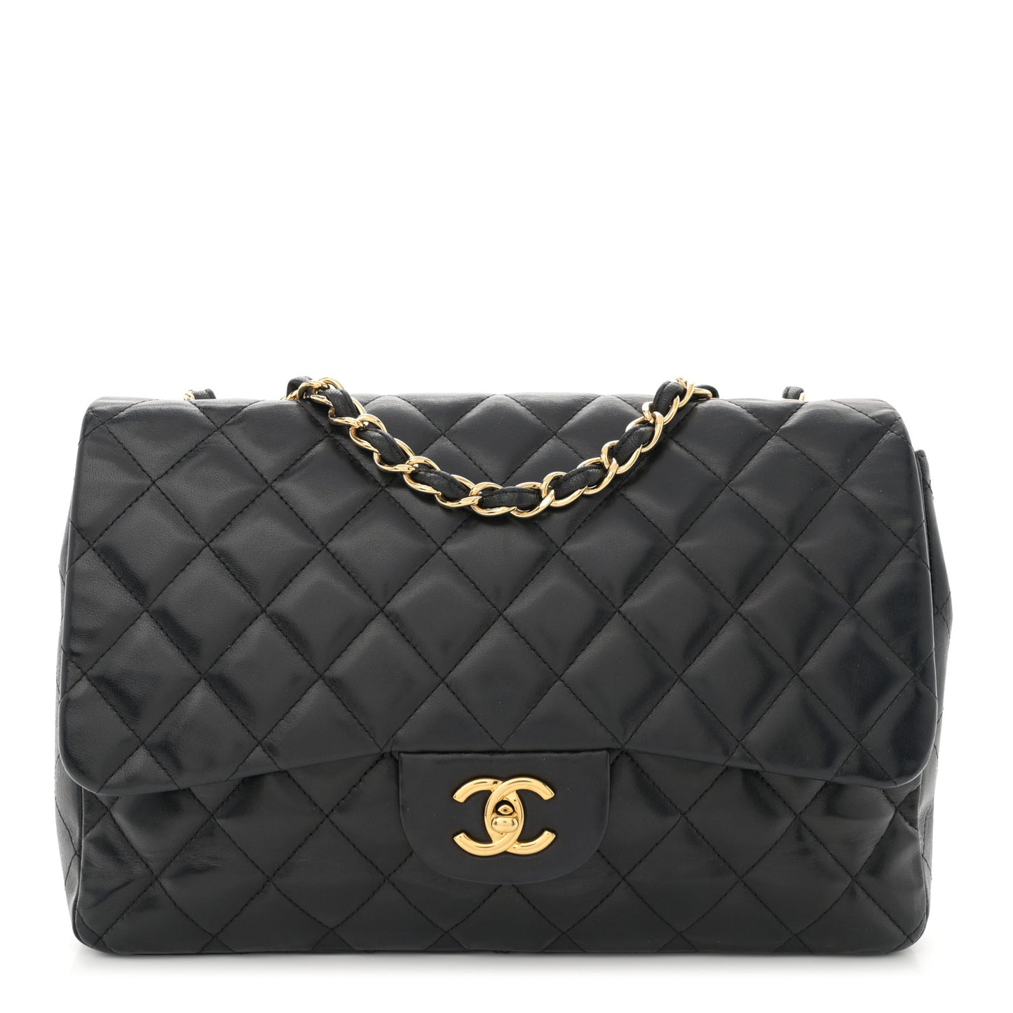 Lambskin Quilted Jumbo Single Flap Black