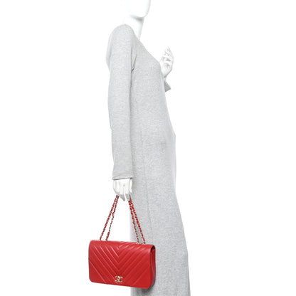 Chanel Calfskin Chevron Quilted Large Statement Flap Red 2 of 12