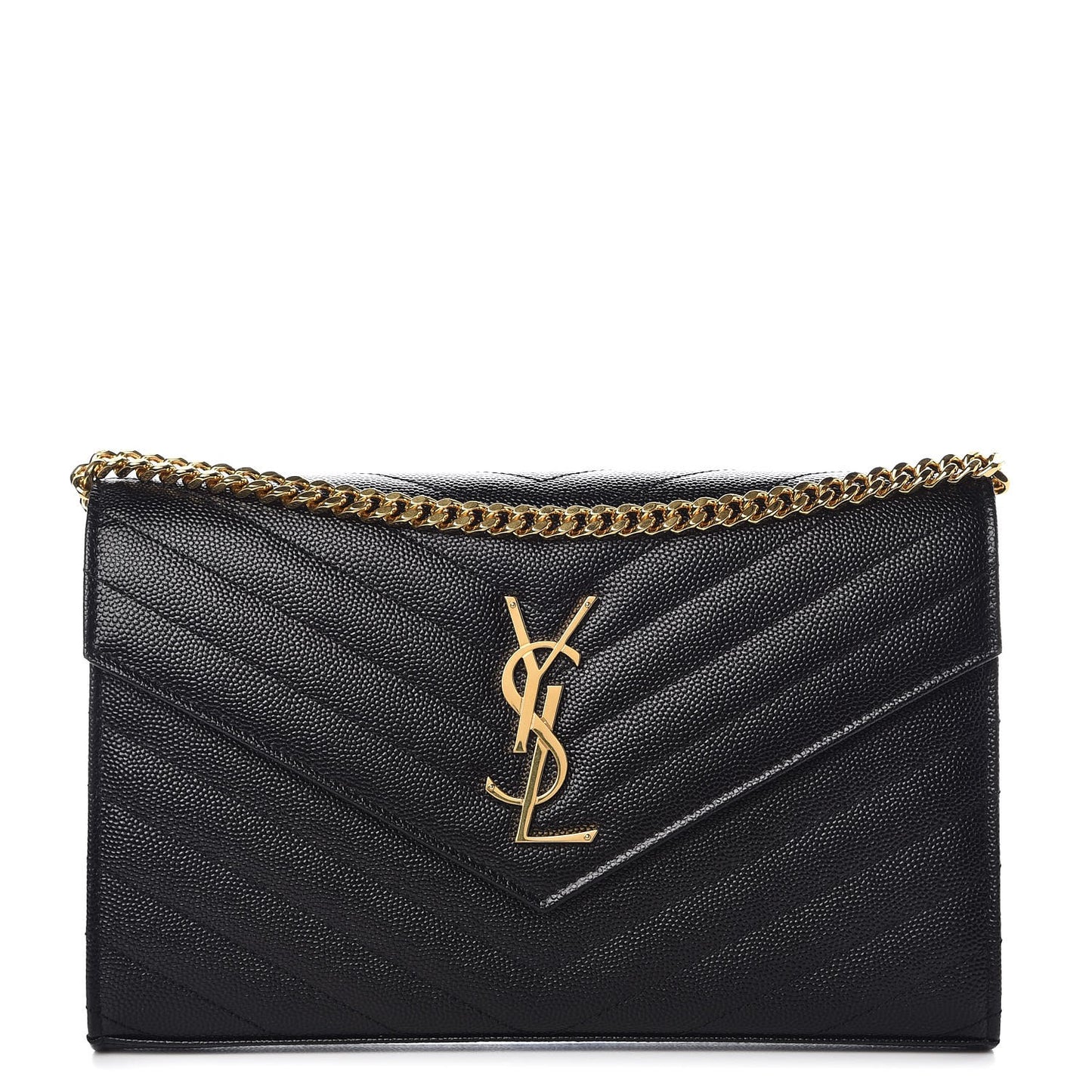 Grain De Poudre Matelasse Chevron Monogram Chain Wallet Black