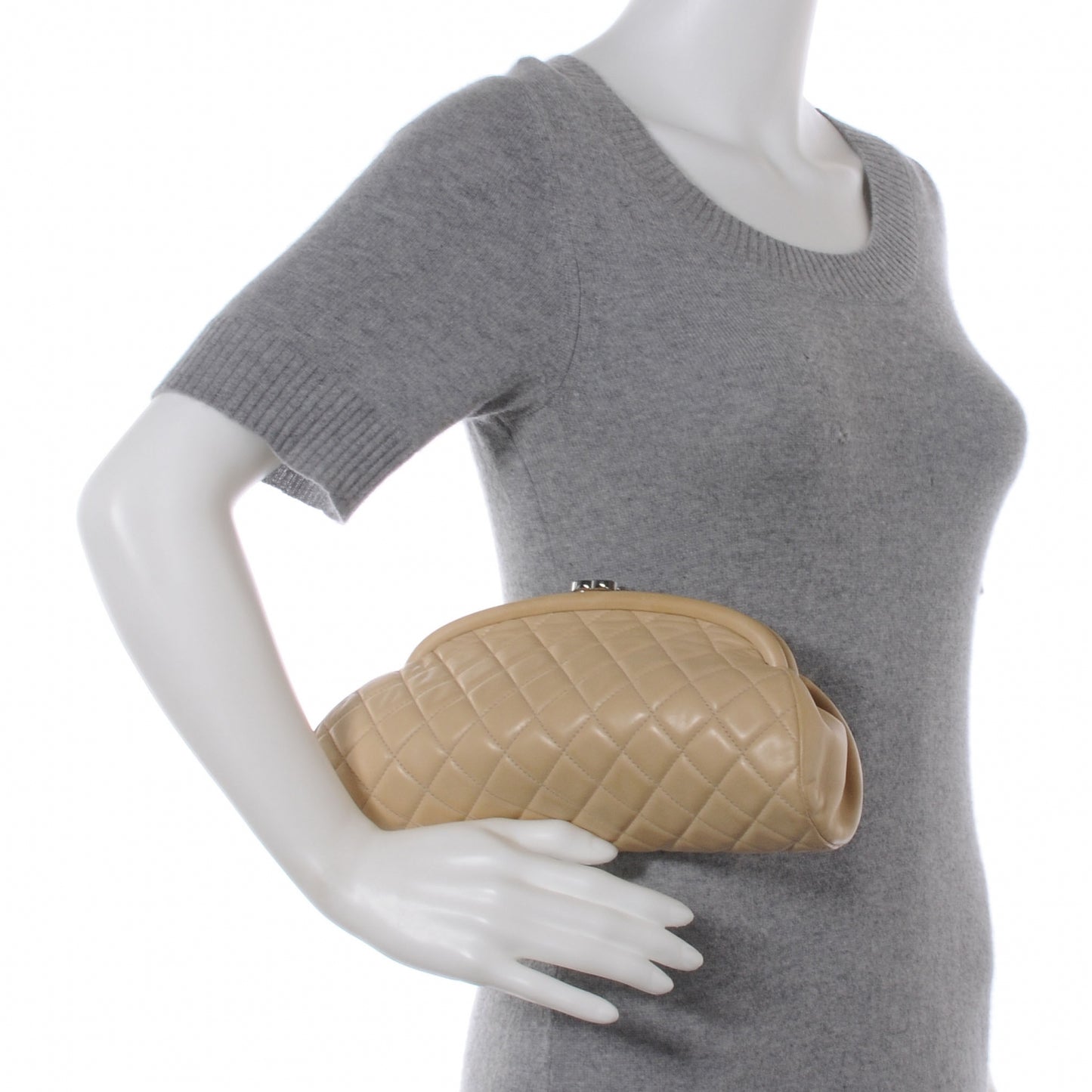 Lambskin Quilted Timeless Clutch Beige